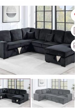 $650. 4Piece Convertible Sectional Sleeper Sofa ,Chaise Storage ,Sofa Storage & USB Ports