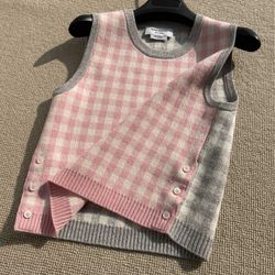 Thom Browne Fun Mix Gingham Check Jacquard Crop Tank Sweater