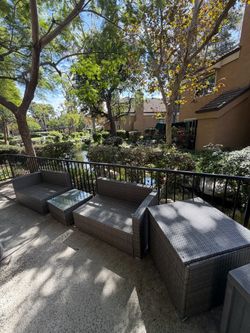 Balcony furniture set: 2 benches and with table and storage