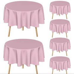 New 6 Pack Pink Tablecloth 70x70 Inch Round, Stain and Wrinkle Resistant Washable Table Cloth
