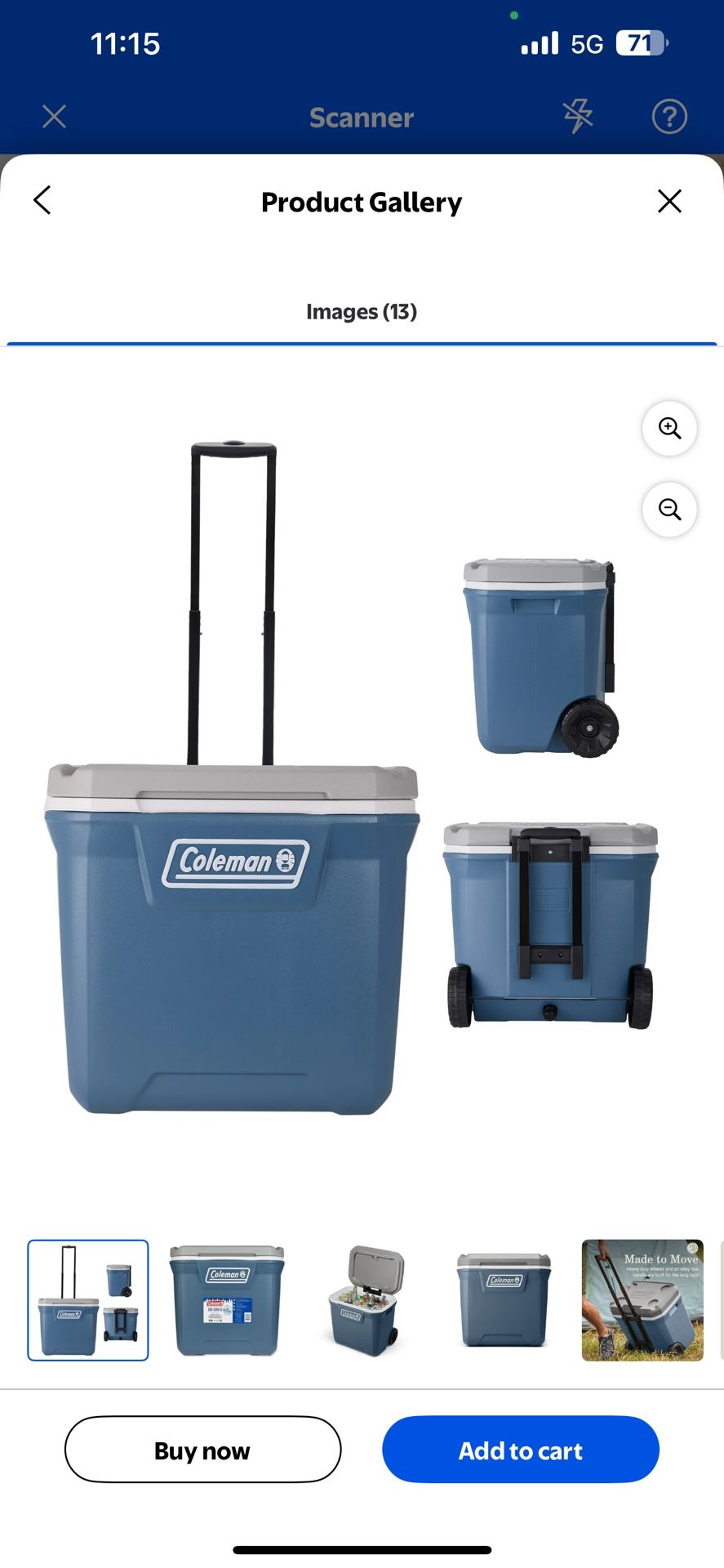 Coleman 316 Series 60QT Ice Chest Rolling Cooler with Wheels, Lakeside Blue Brand NEW
