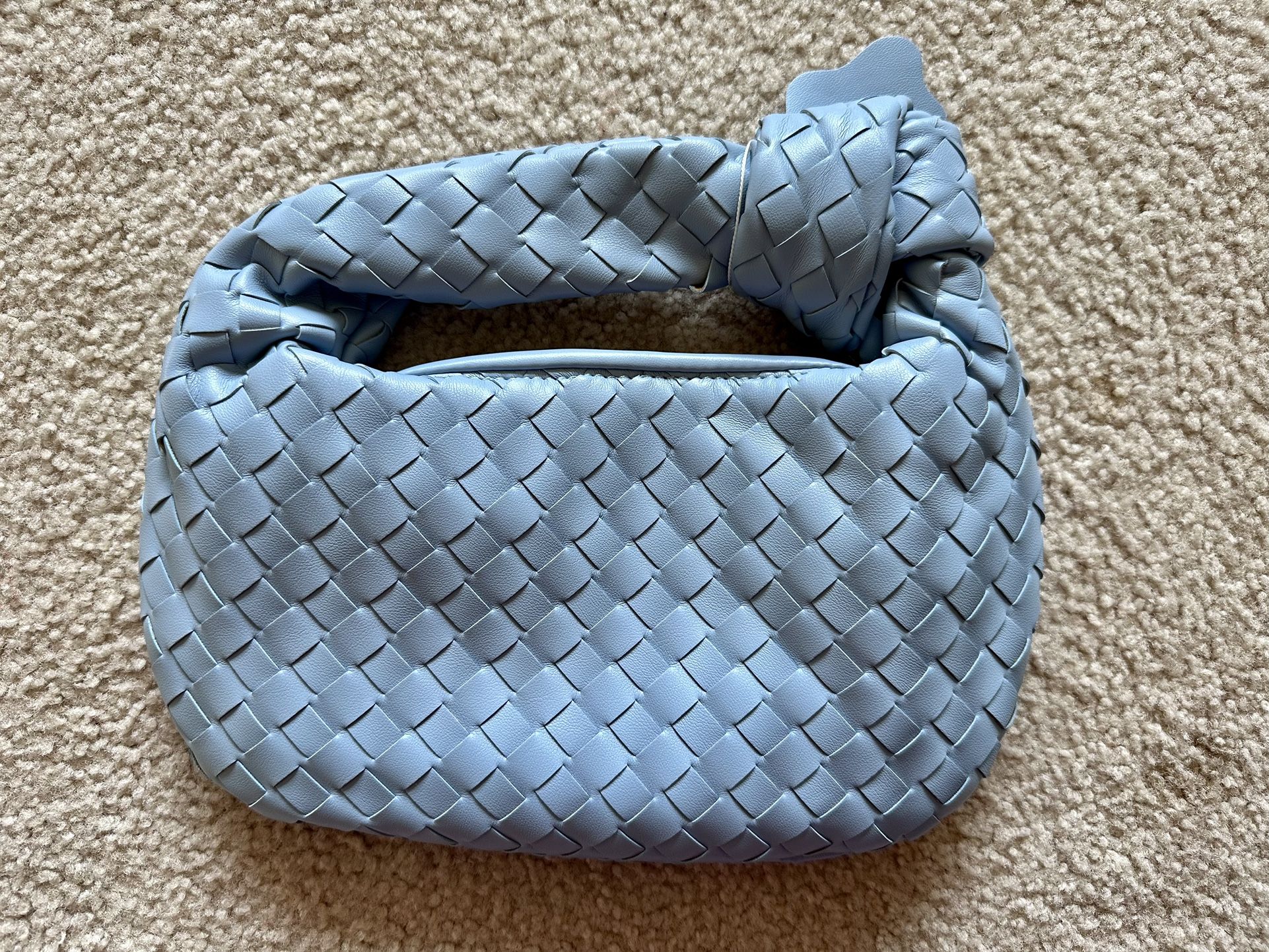 Women Soft PU Leather Woven Handbag, Blue