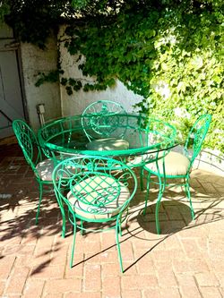 MCM Wrought Iron Patio Set 48” Table
