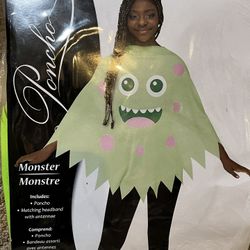 Adult Poncho Costume size 4-14  Green Monster w/ Headband New