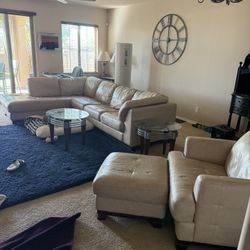 White Leather L Shaped Couch 