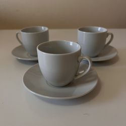 Set of 3 Vintage Bene Casa White Espresso Cups with Saucers 