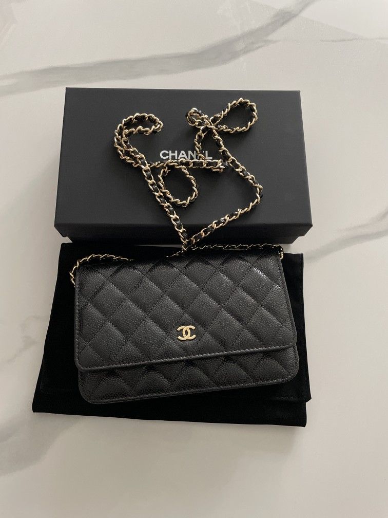 CHANEL Classic WOC Wallet On Chain Black Caviar Gold Metal Shoulder Bag