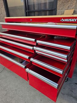 Husky Modular Tool Storage 52 in. W Standard Duty Red Mobile Workbench Cabinet with Pegboard