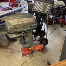vintage Mercury Mark 55 outboard motor & Evinrude Venture Big-Twin