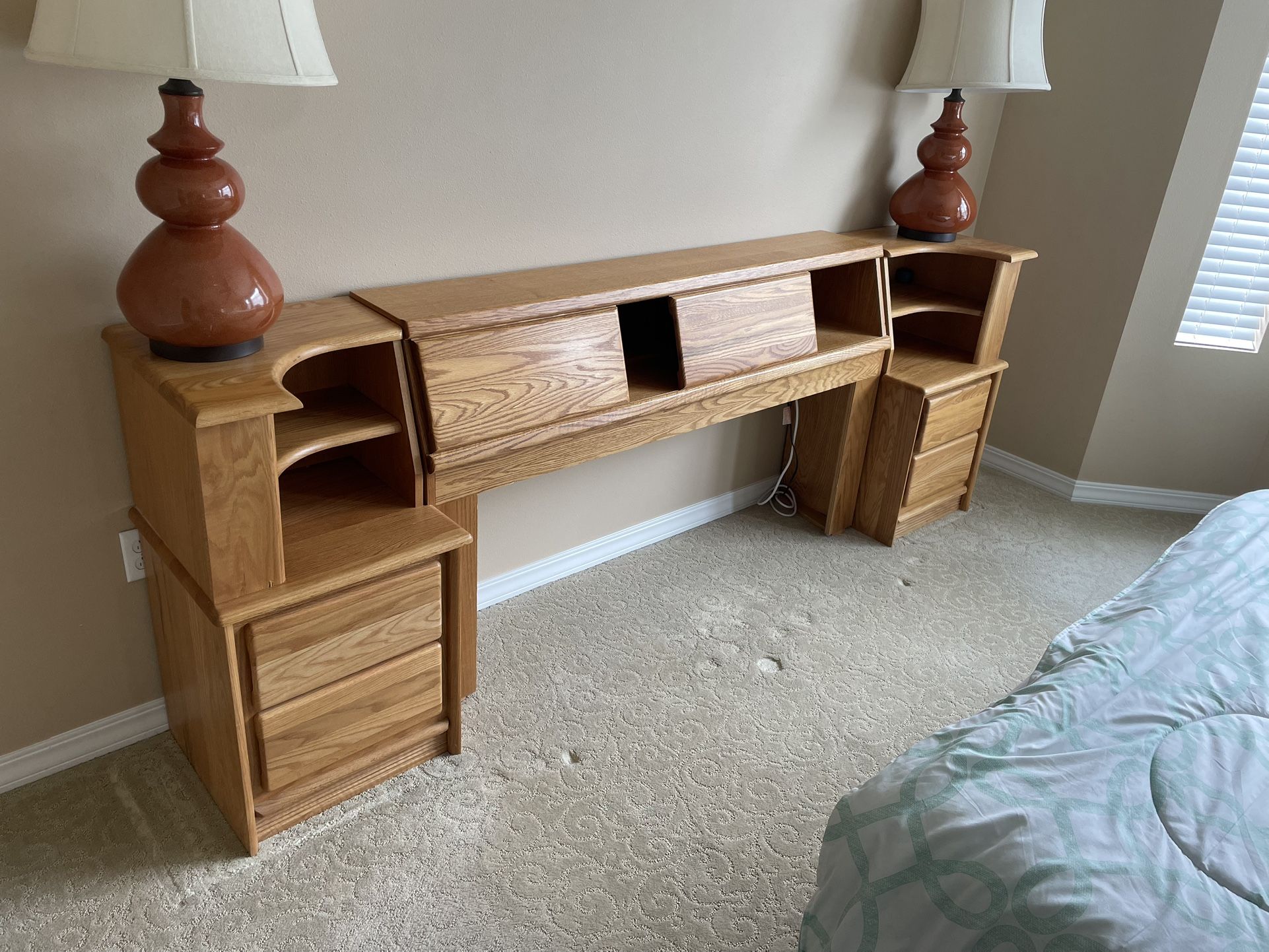 Solid Wood Headboard W/ Matching End Tables