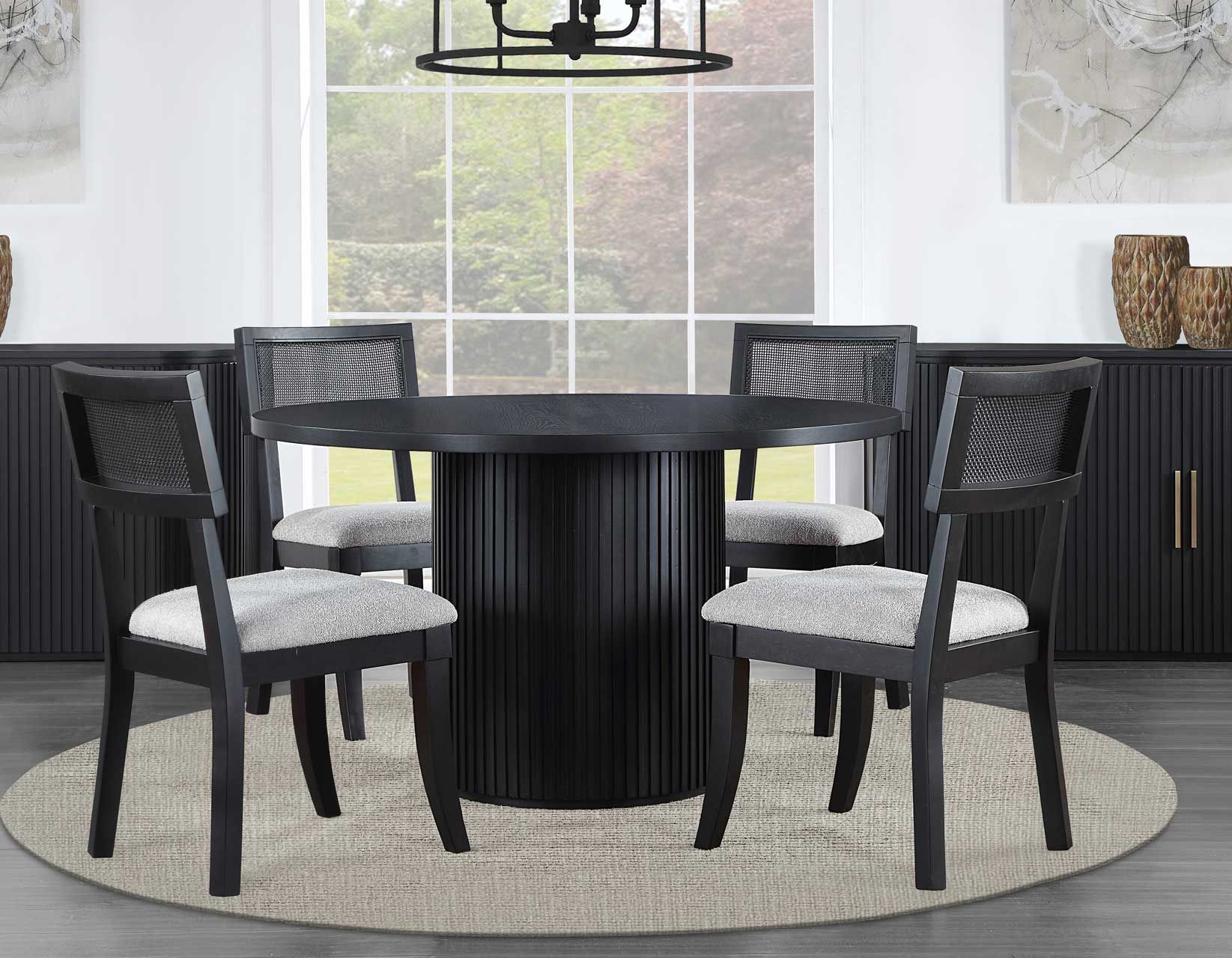COL500K- Colvin 5-Piece 52-inch Round Dining Set, Black