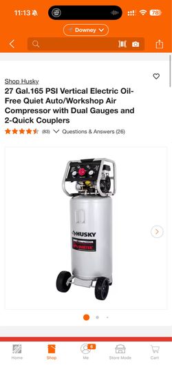 Husky 27 Gal.165 PSI Vertical Electric Oil-Free Quiet Auto/Workshop Air Compressor with Dual Gauges and 2-Quick Couplers