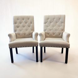 💫Coaster Alana Sand Velvet Upholstered Tufted Dining Arm Chair with Nailhead Trim Set of 2💫