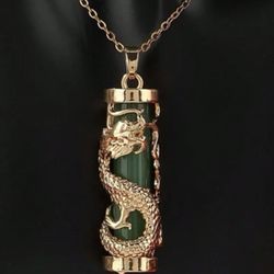 Gold plated dragon jade jadeite pendant Necklace with free chain