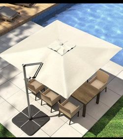 10ft x 13ft deluxe Patio Umbrella  heavy weight base included Cantilever Outdoor Rectangular Offset Umbrella with 360°Rotation, Double Top Heavy Duty 
