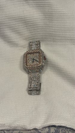 Iced Out Square Face Watch CARTIER WITH ARABIC  NUMERALS