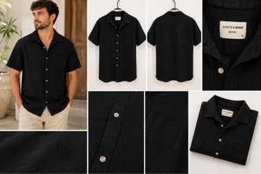 Hudson & Barrow Men’s Black Textured Short Sleeve Shirt Size M