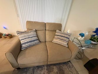Beige Fabric Reclining Loveseat