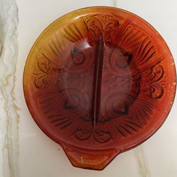 VINTAGE AMBER INDIANA GLASS DIVIDED Amber Glass Decorative Plate