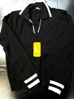 Black Cable Knit Polo Sweater Size Large