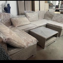 Assembled New 7-Piece Outdoor Patio Furniture Set with Waterproof Thick Cushions and Coffee Table