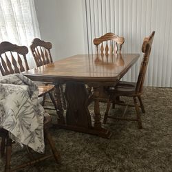 Wood Diner Table With Hutch/ China Dishes