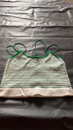 Green Striped Spaghetti Strap Crop Top