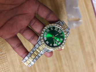 Two-Tone Iced Out Green Dial Men's Watch