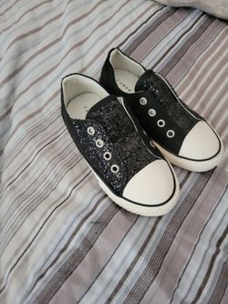 Glitter Laceless Black Kid Tennis