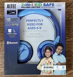 Altec Lansing Kid Safe 2-in-1 Wireless Bluetooth Headphones - Crystal Clear Sound, Safe Volume Limiting, Foldable Design - Enjoy Audio and Protect You
