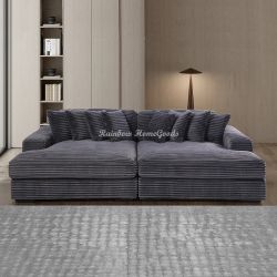 Oversized Corduroy Sleep Sofa Bed, Double Chaise Modular Sectional Couch