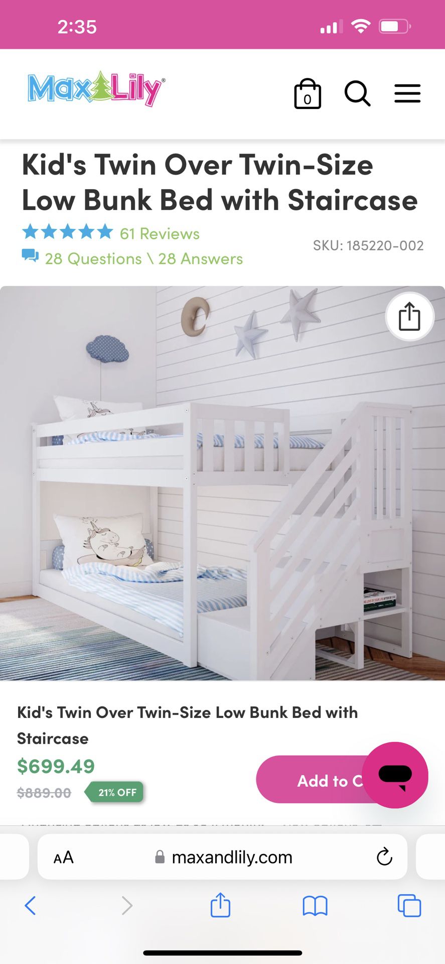 Low Twin Bunk bed 