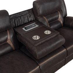 BROWN MANUAL RECLINING SOFA 