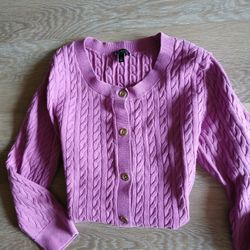Talbots Knit Sweater Gold Button Cardigan Top Lavender Lilac 