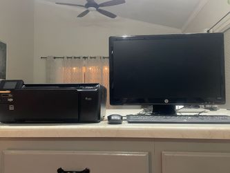 HP Monitor, HP wireless keyboard, and HP photosmart printer combo