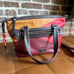 Fossil Dawson Patchwork Leather Handbag w/ Shoulder Strap 