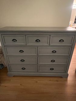 Gray Wood Dresser with 9 Drawers