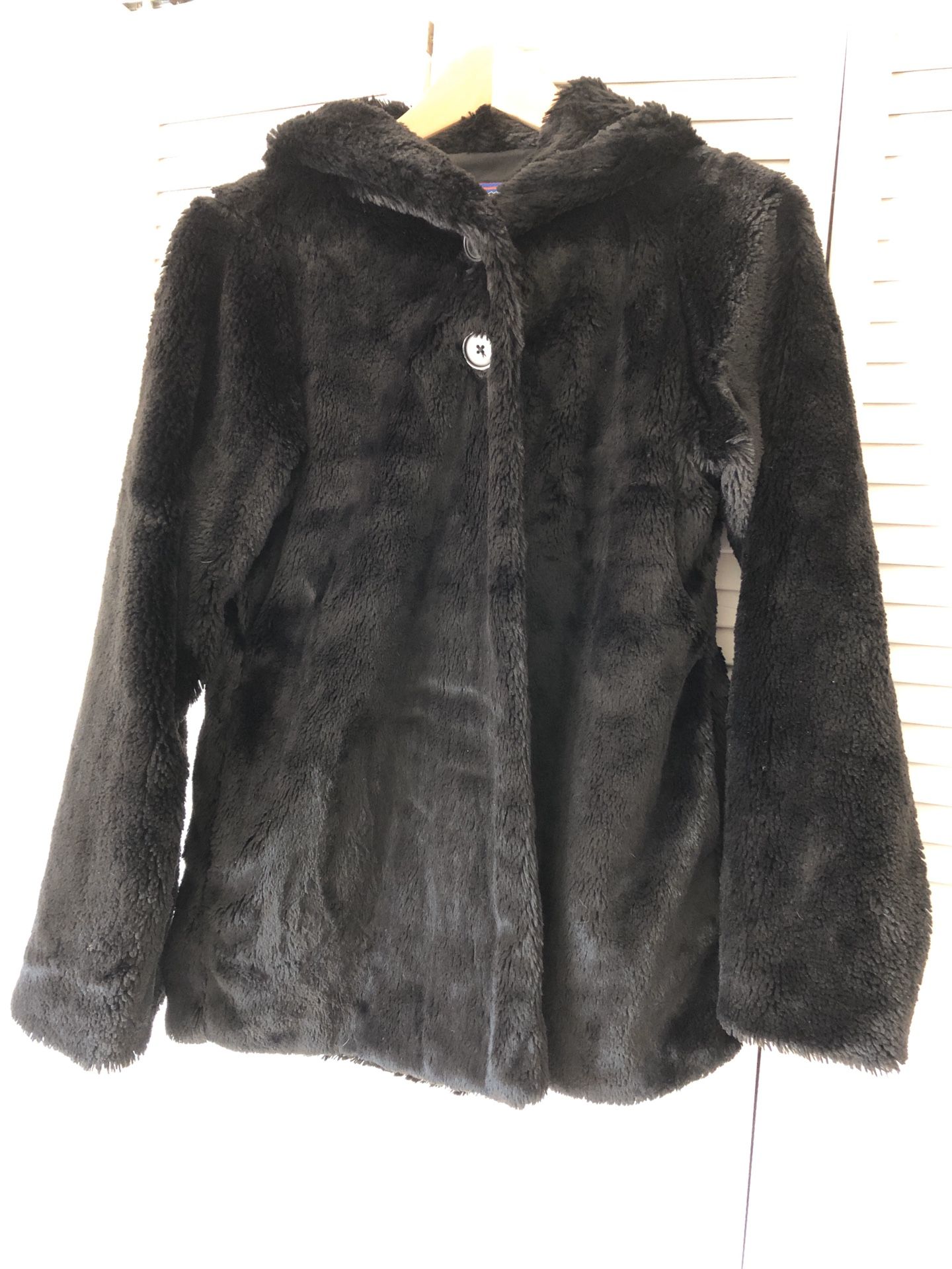 Patagonia Faux Fur Coat Black Girls XXL (16-18)/Womens S