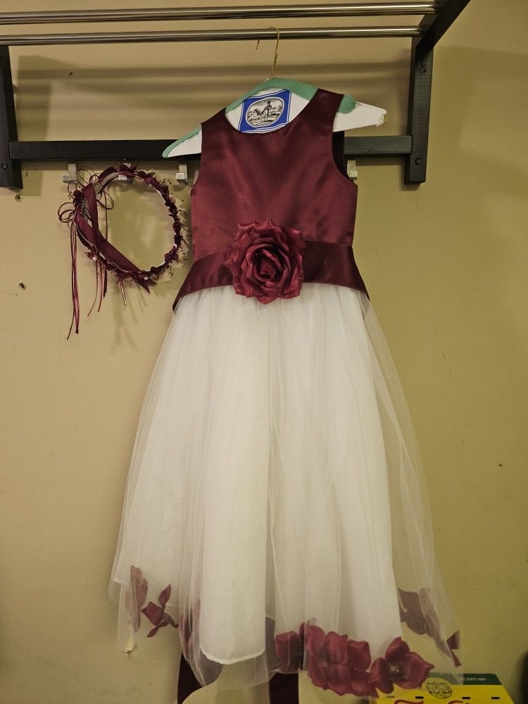 Maroon Girls Formal Dress with Flower Tiara