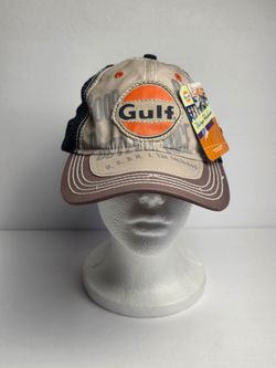 Gulf Oil Cap Hat Logo Patch Beige Blue Mesh Adjustable by Vintage Headwear New