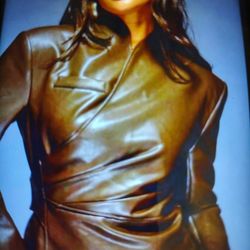 DARK BROWN FAUX LEATHER JACKET 