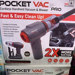 Pocket Vac Pro, a cordless handheld vacuum and blower cleaner.
