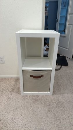 White 2-Cube Storage Shelf with Fabric Bin