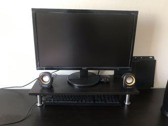 Desktop monitor keyboard mouse and speakers