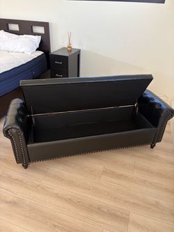 Dark brown Faux Leather Storage Bench with Arms