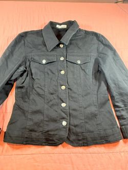Julie Guerlande Women’s Black Denim Jacket UK 8 US 4 Stretch Button Front 1609