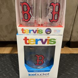 Boston Red Sox MLB Team Tumbler Cup 16oz Made By Tervis Tumblers Set of 4 and 2.5 Quart Ice Bucket