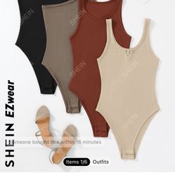 SHEIN EZwear 4pcs Solid Rib-knit Bodysuit