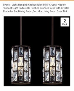Set of 2) Modern Crystal Pendant Lights - Oil Rubbed Bronze