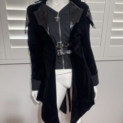 New black velvet hood jacket coat tails goth gothic Victorian Renaissance costum